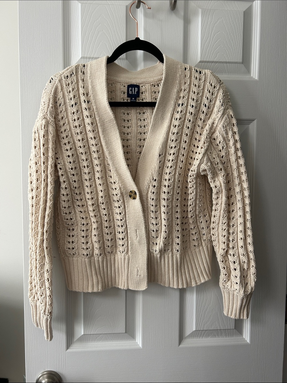 GAP Cream Open-Weave Button Front Cardigan 100% cotton
